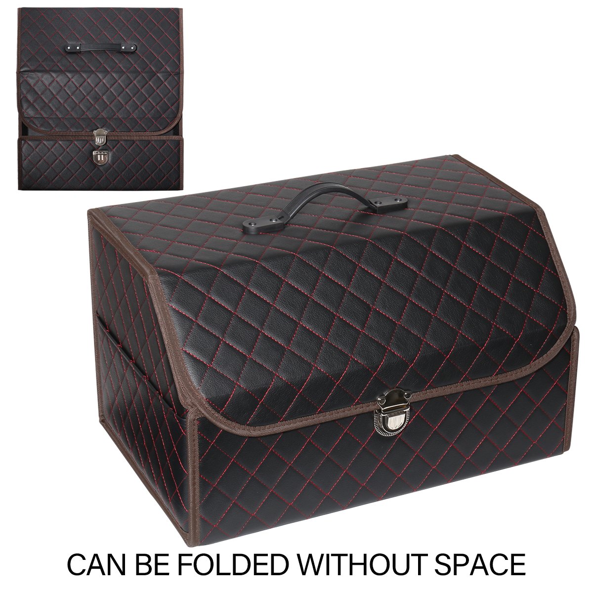 Car Trunk Organizer Foldable Leather Trunk Organizer with Lid Handle