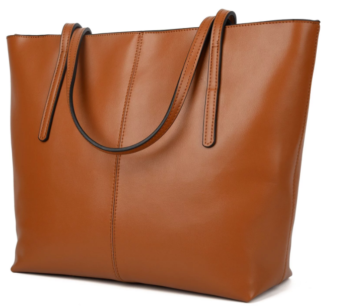 Women's Large Capacity Leather Work Tote Zipper Closure Shoulder Bag Brown